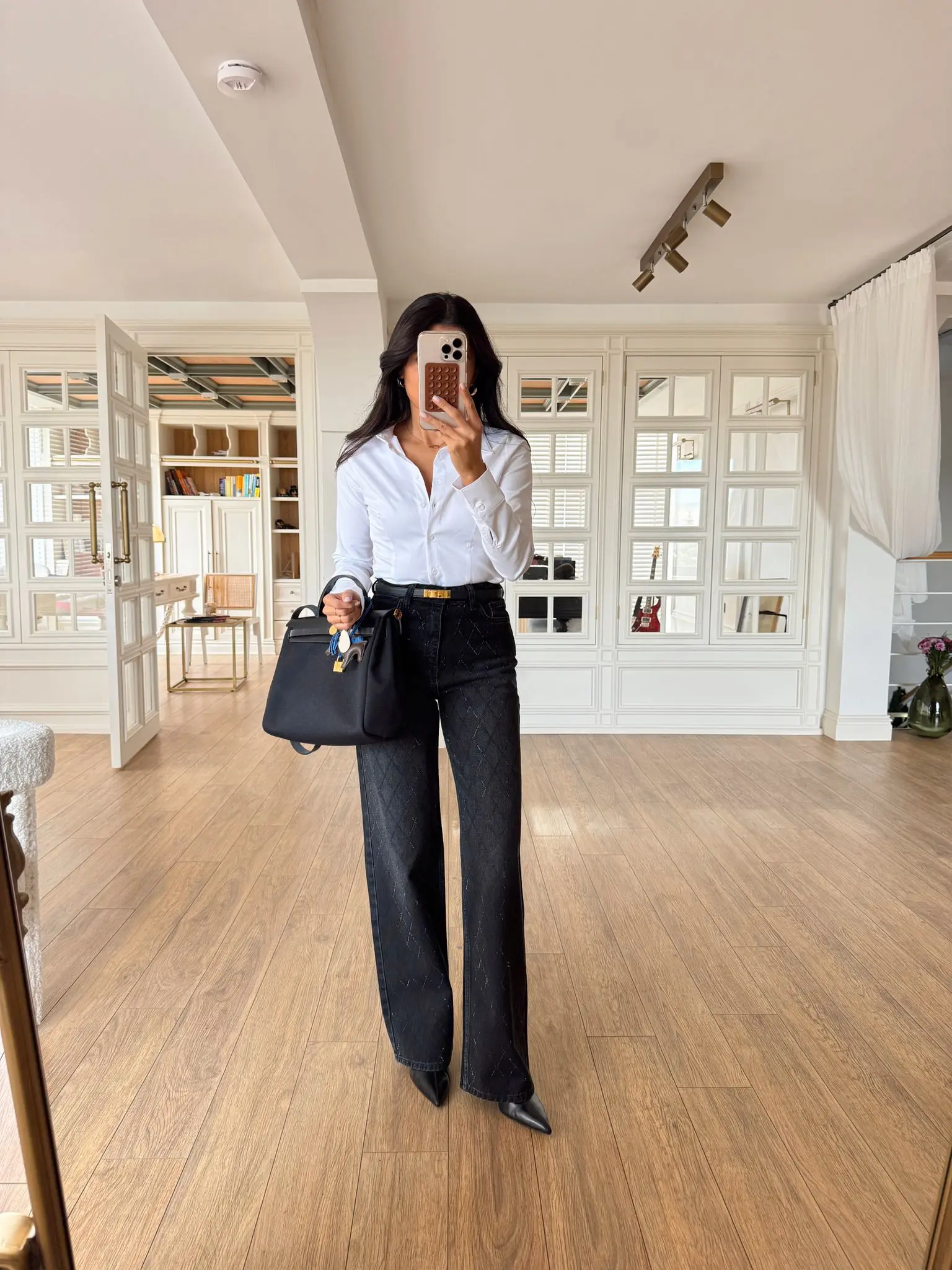 Orpix Baklava Desen Taşlı Straight Jean - Antrasit/Siyah, 34