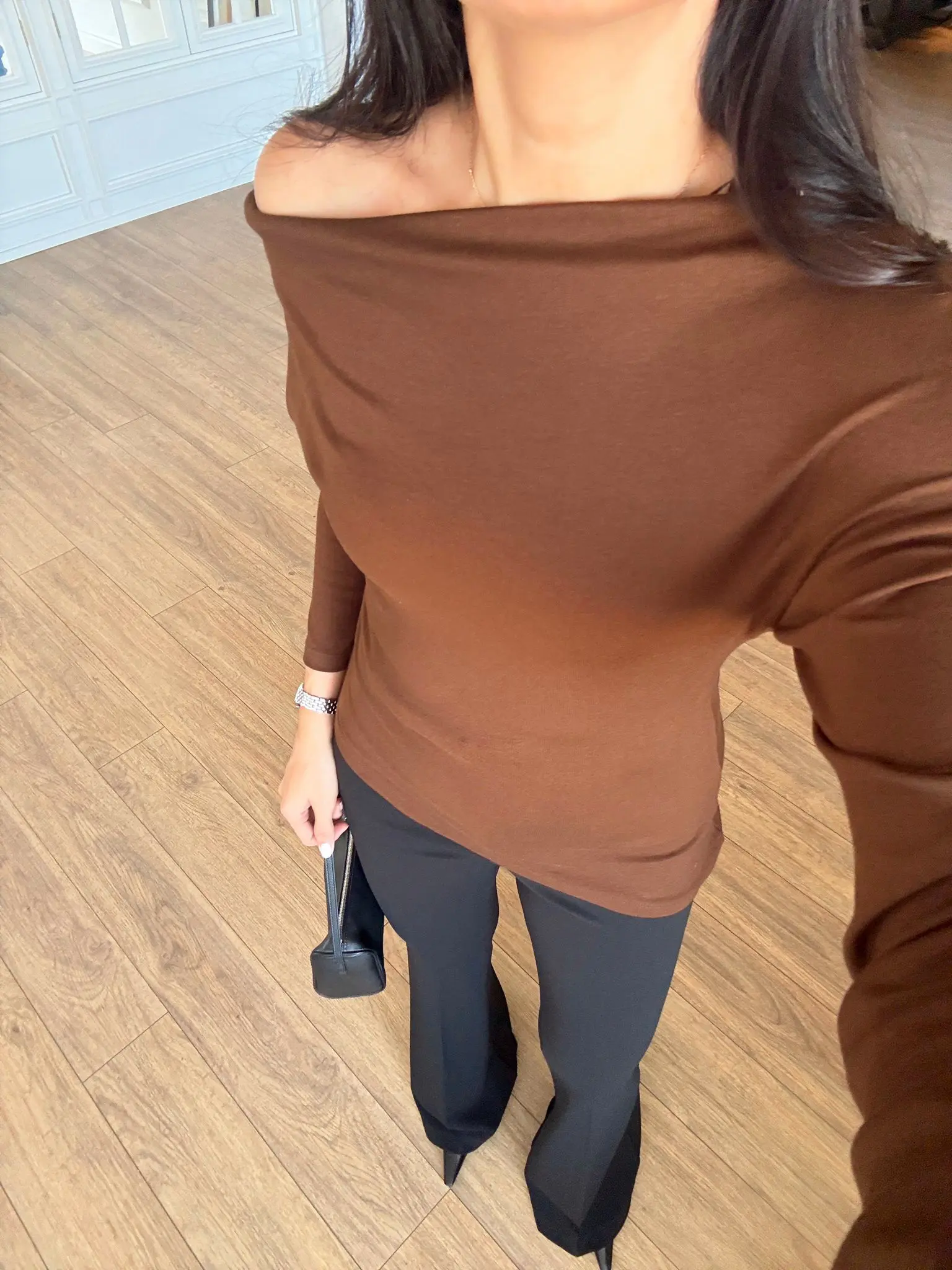 Cello Kayık Yaka Asimetrik Bluz - Çikolata/Kahve, 36