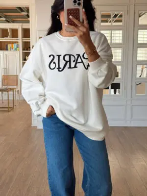 Sandy Paris Baskılı Omuz Gold Düğme Detaylı Sweat