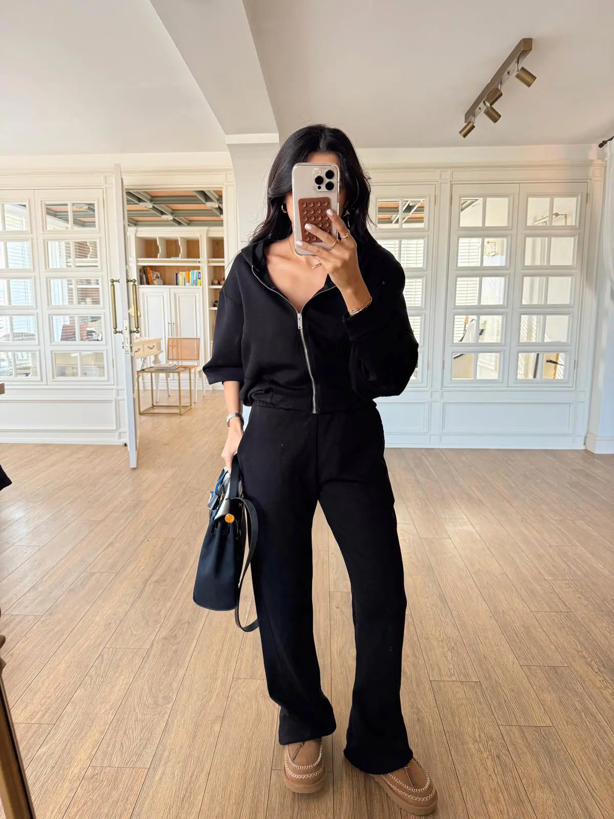 Ovilla Yarasa Kol Kapüşonlu Fermuarlı Sweat Pantolon Takım