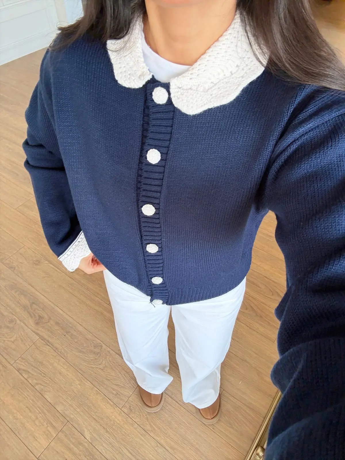 Oribella Yakası Renkli Bebe Yaka Hırka - Lacivert, Standart