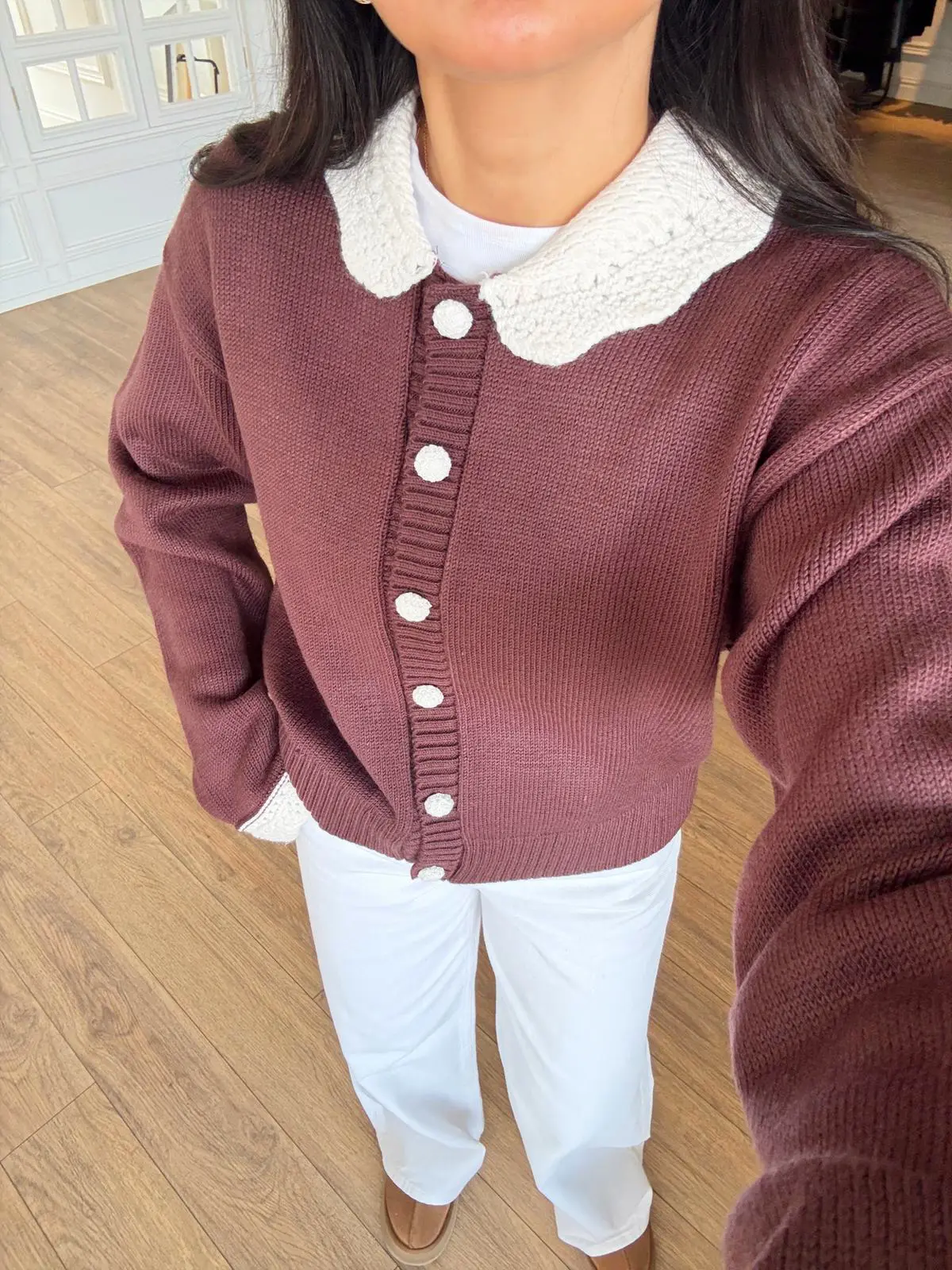 Oribella Yakası Renkli Bebe Yaka Hırka - Bordo, Standart