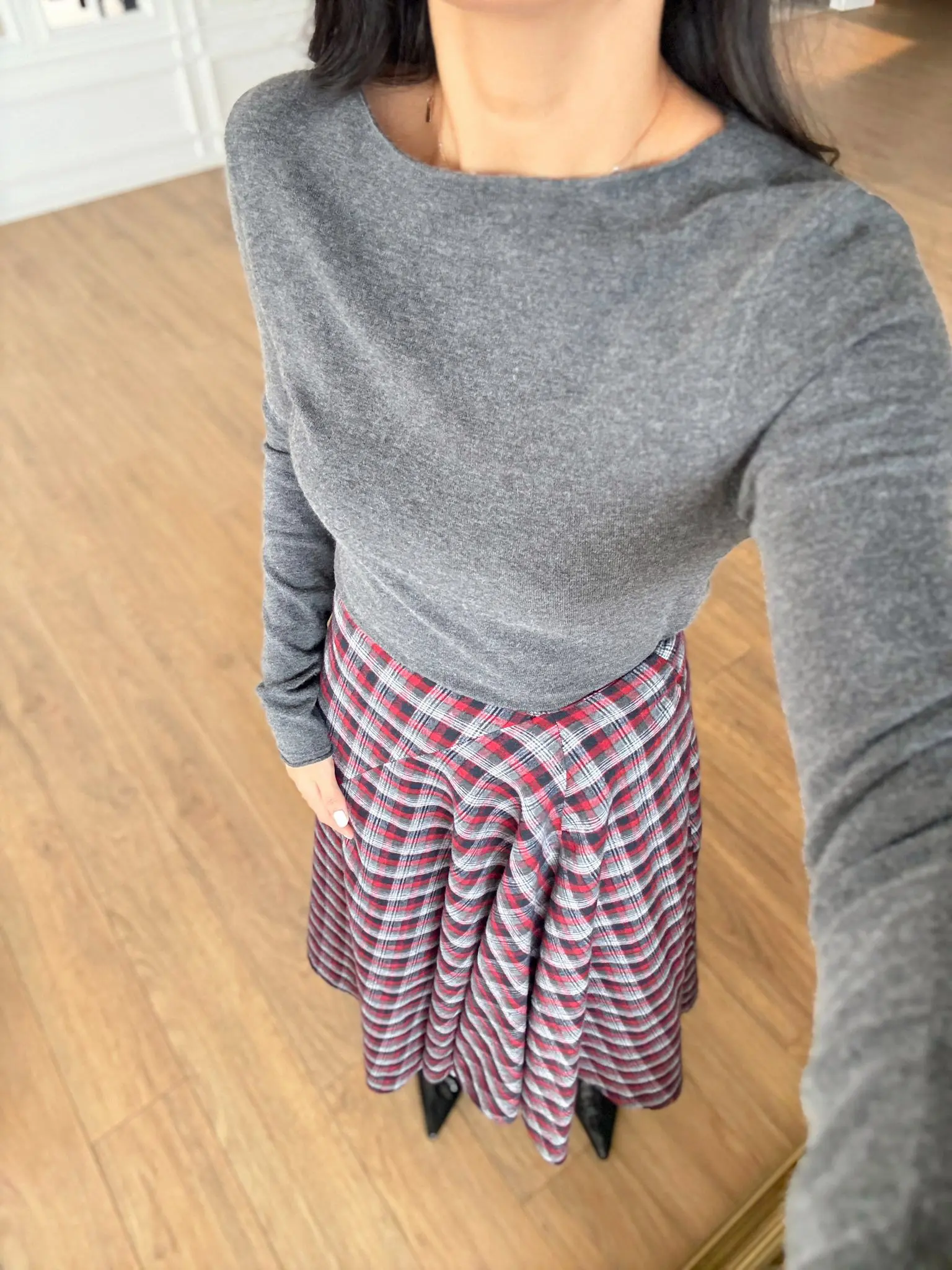 Sally Kayık Yaka Kaşmirli Ultra Hafif Triko - Füme, Standart