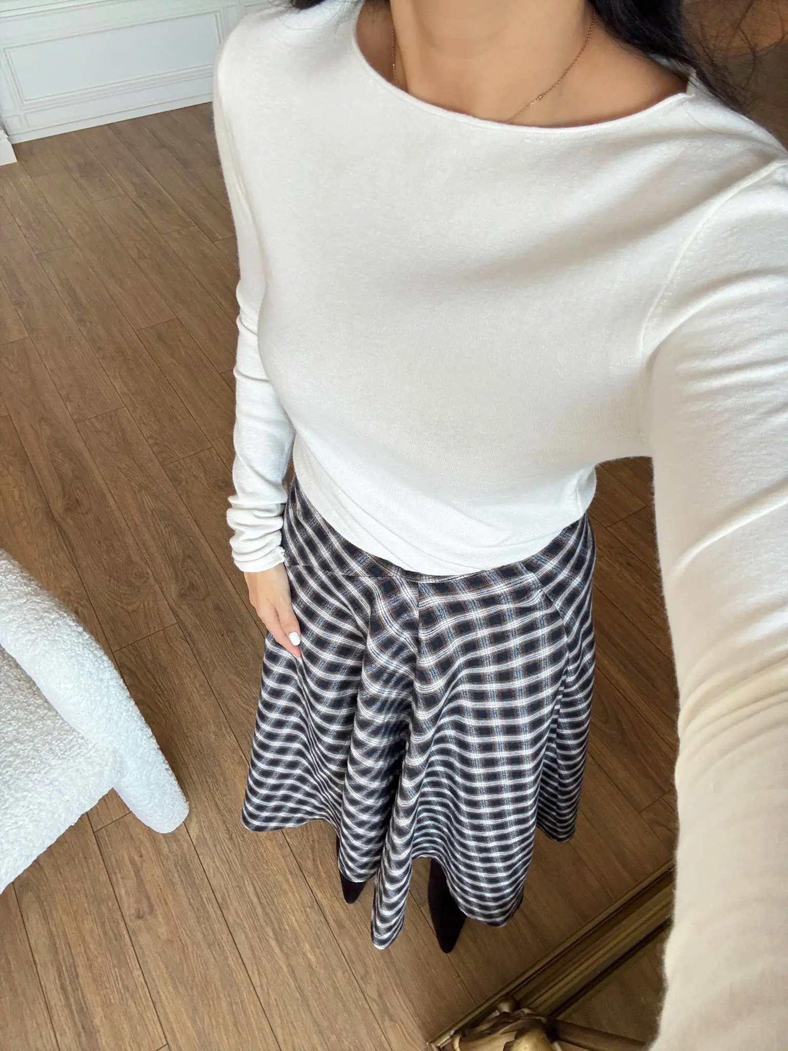 Sally Kayık Yaka Kaşmirli Ultra Hafif Triko - Ekru, Standart