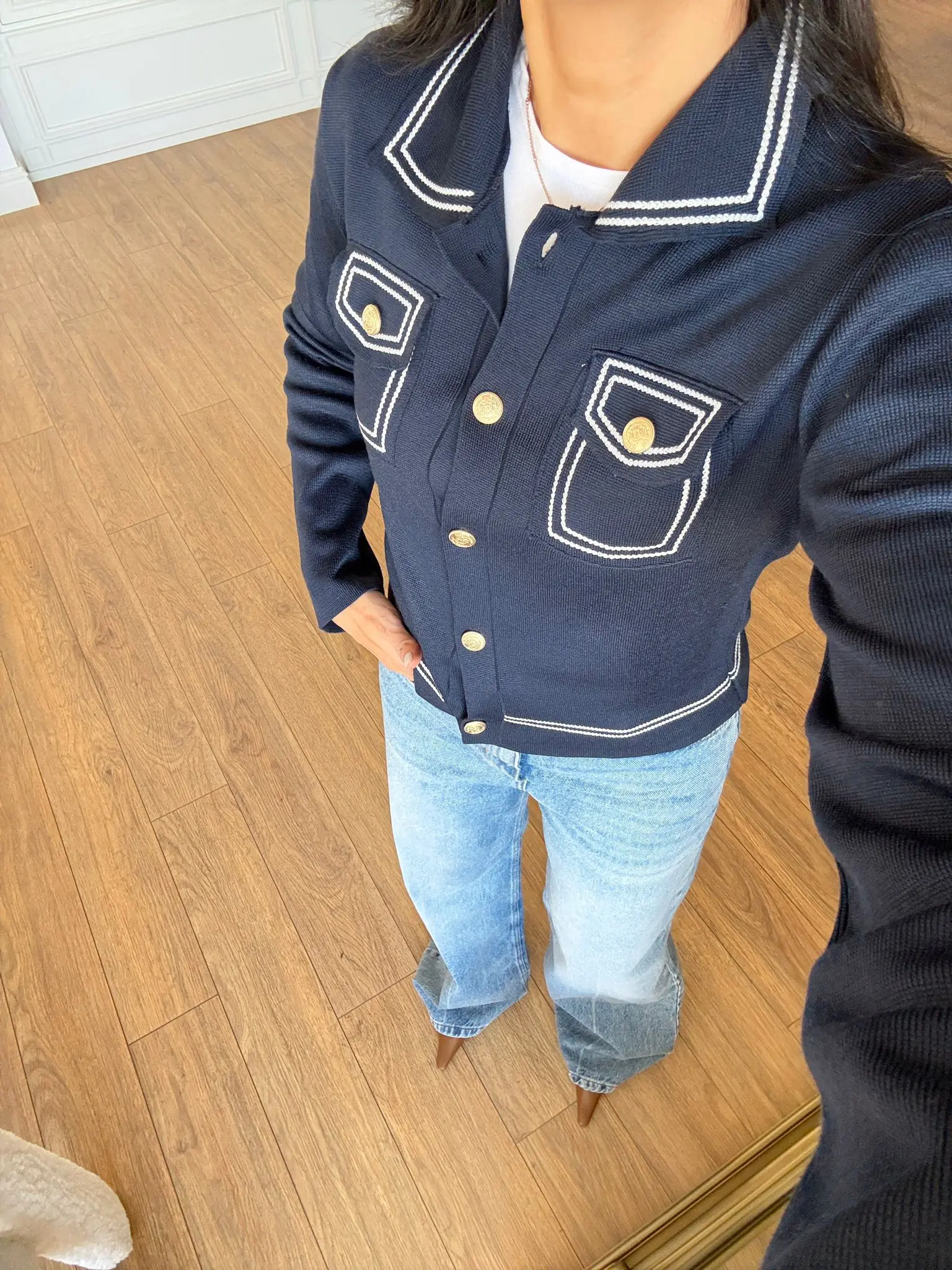 Biye Detaylı Gold Düğmeli Uzun Kol Triko