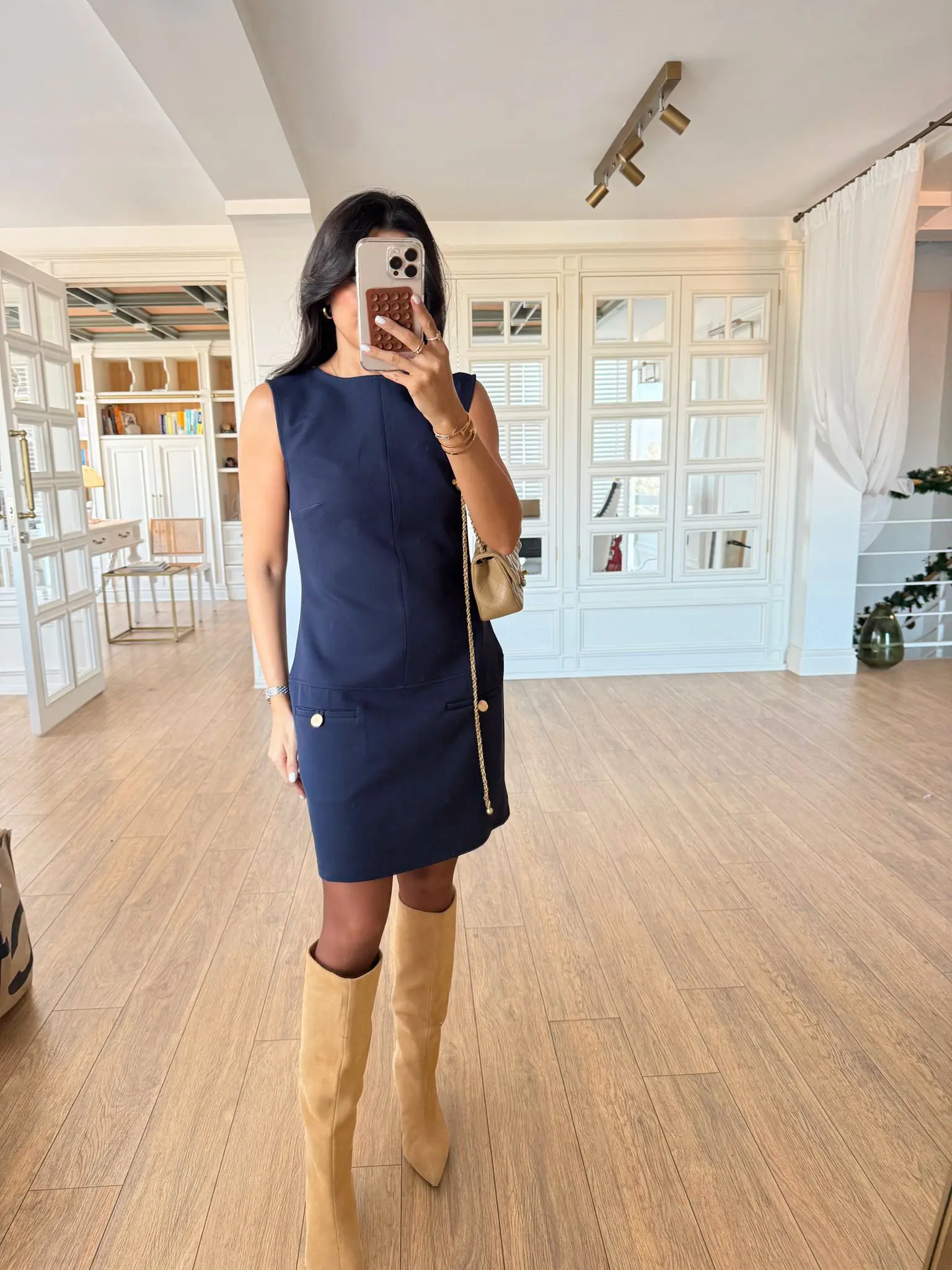 Polkey Gold Cep Detaylı Mini Elbise