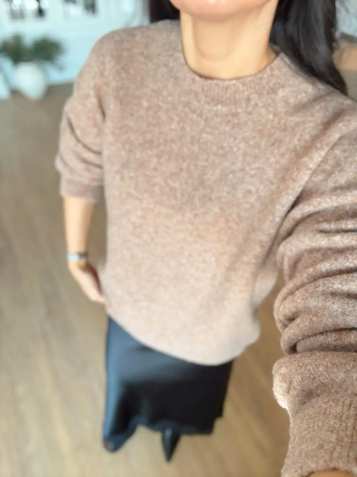 Himons Yumuşak Dokulu Premium Bisiklet Yaka Basic Triko - Koyu Bej, Standart