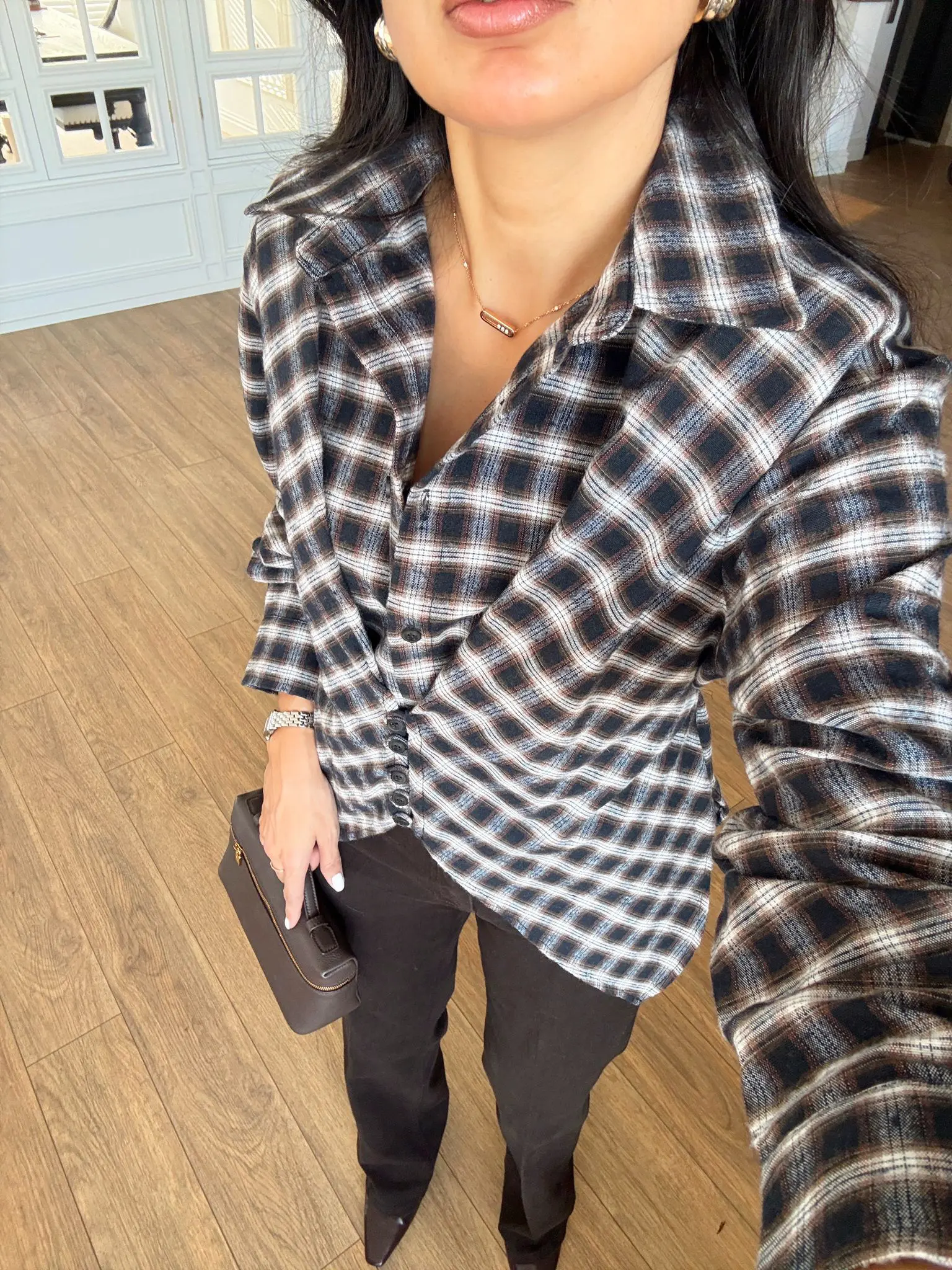 Ted Omuz Vatkalı Asimetrik Detaylı Ön Çift Düğmeli Ekose Gömlek