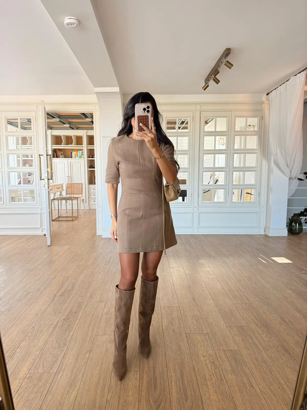 Melanko Kısa Kollu Parçalı Mini Kaşe Elbise