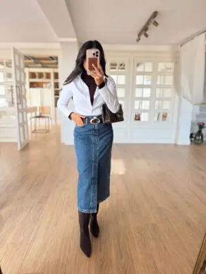 Osiya GNM Önden Yırtmaçlı Denim Etek