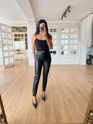 Expecto UG Nasni Siyah Dikiş Detaylı Deri Pantolon