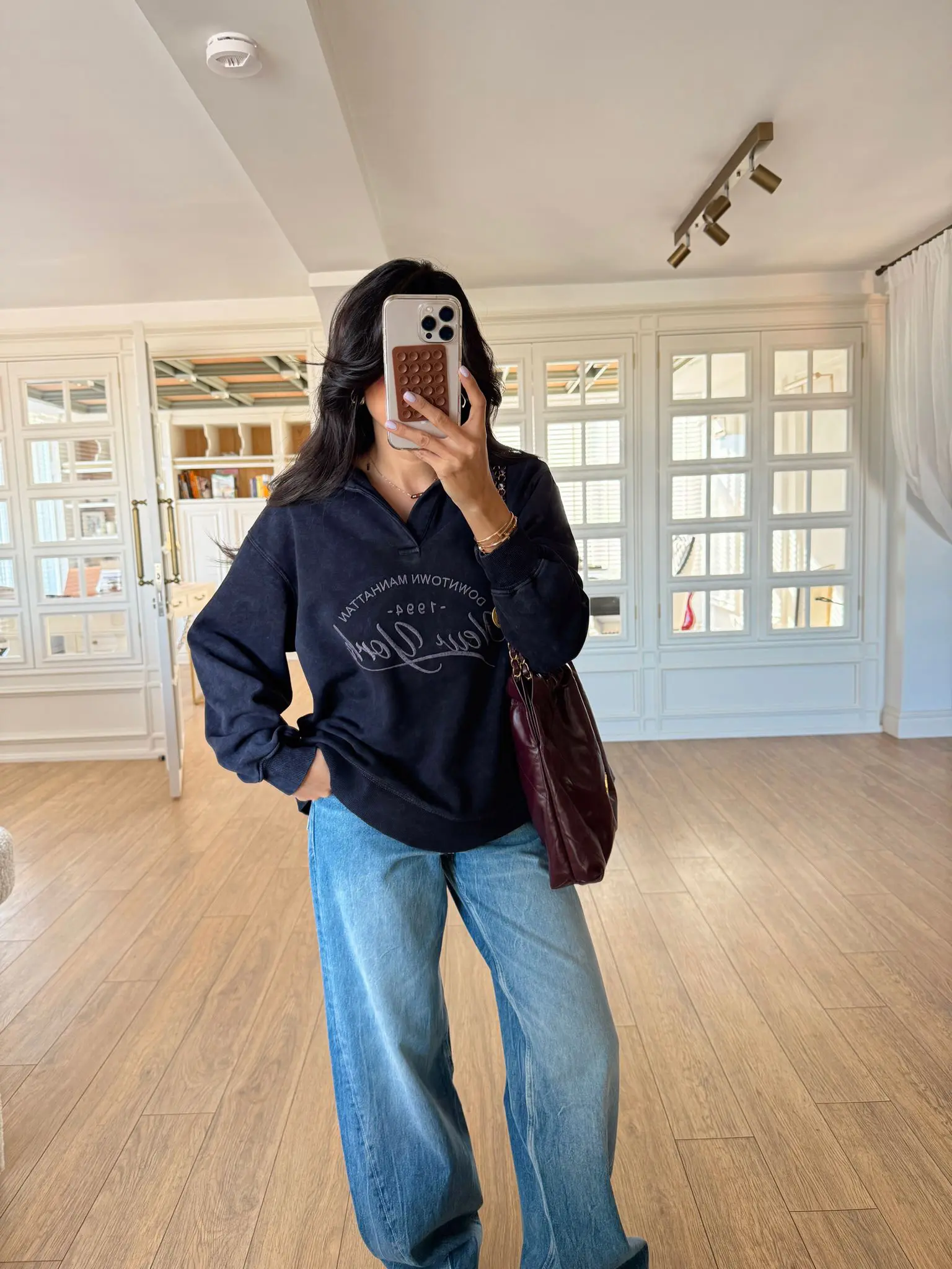 Oneton Yıkamalı Polo Yaka New York Manhattan Baskılı Sweat