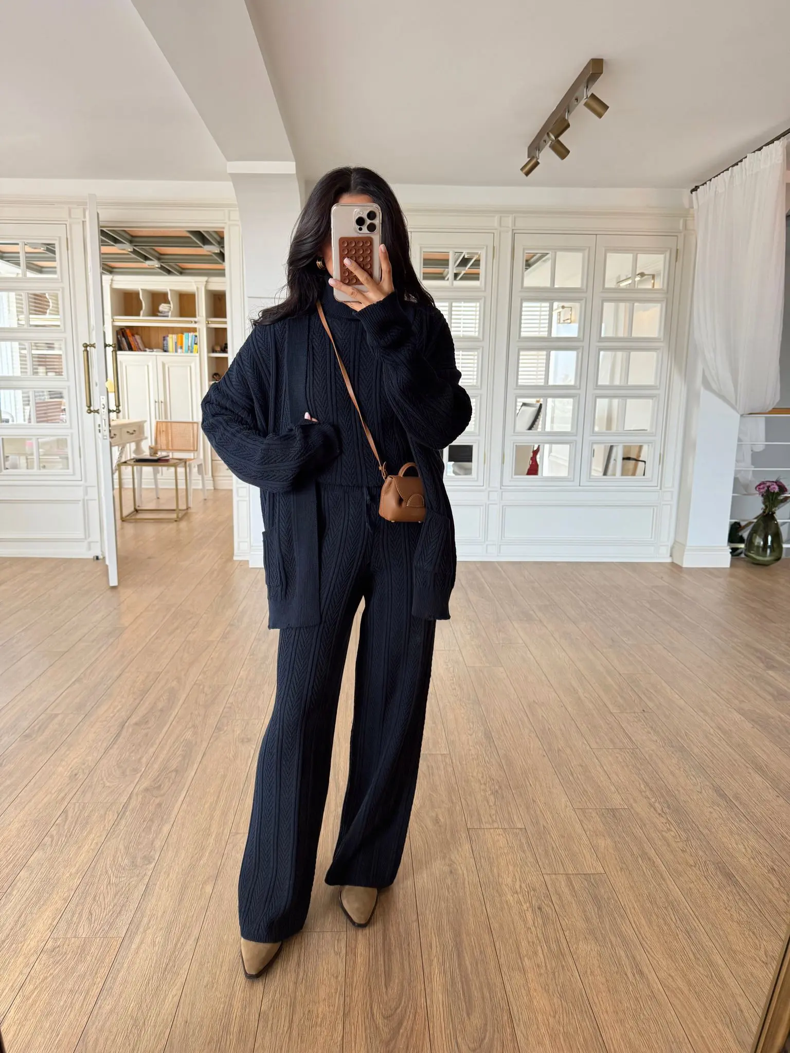 Yena Bluz Ucu Yırtık Detaylı Üçlü Örme Triko Takım - Lacivert, Standart