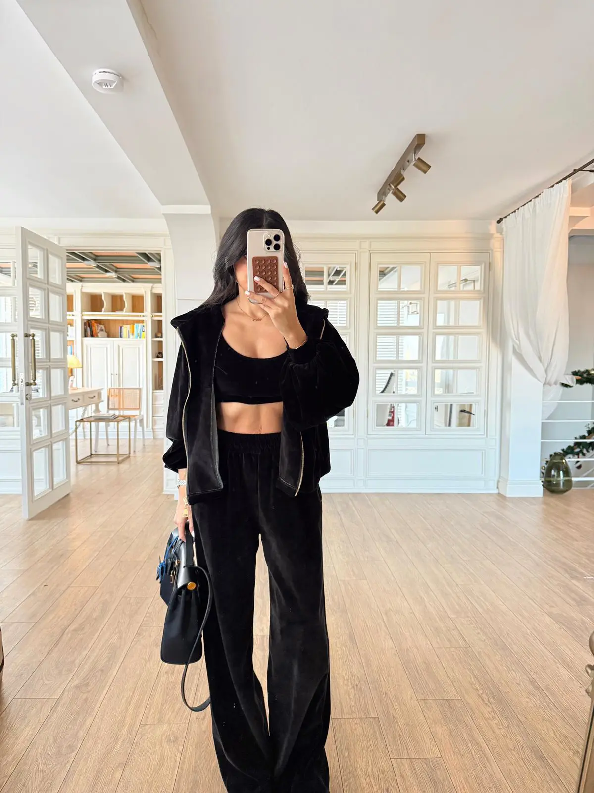 Aja Kadife Dokulu Fermuarlı Sweat Büstiyer Pantolon Takım