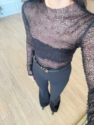 Paris Yandy Siyah Transparan Bluz