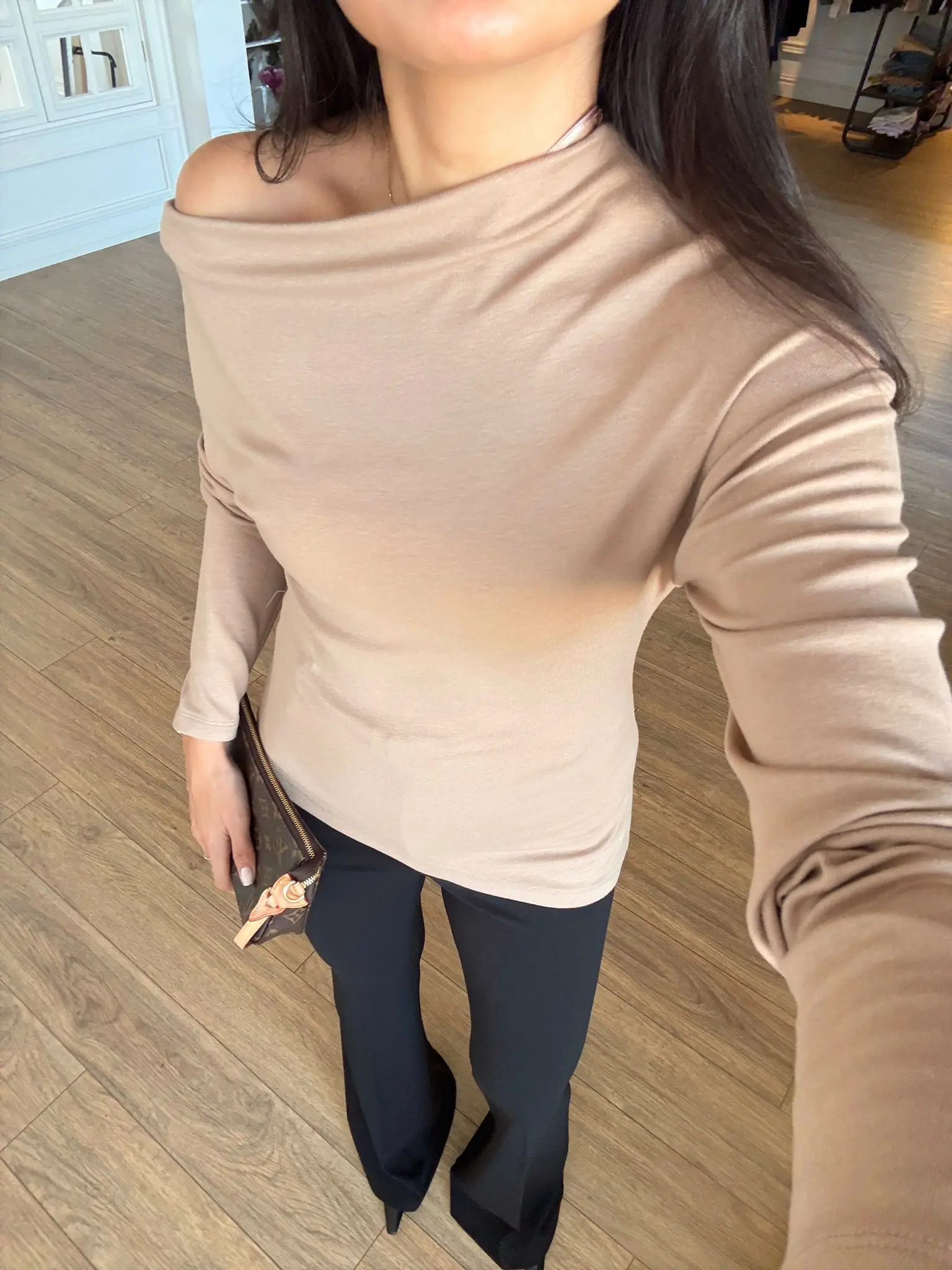 Cello Kayık Yaka Asimetrik Bluz - Vizon, 36