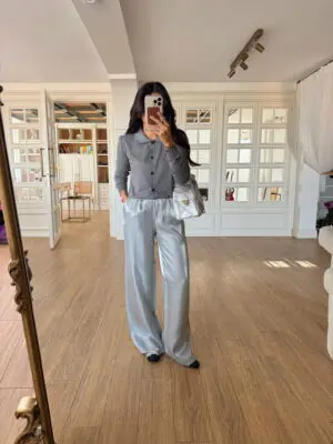 Tony Gri Parlak Pantolon