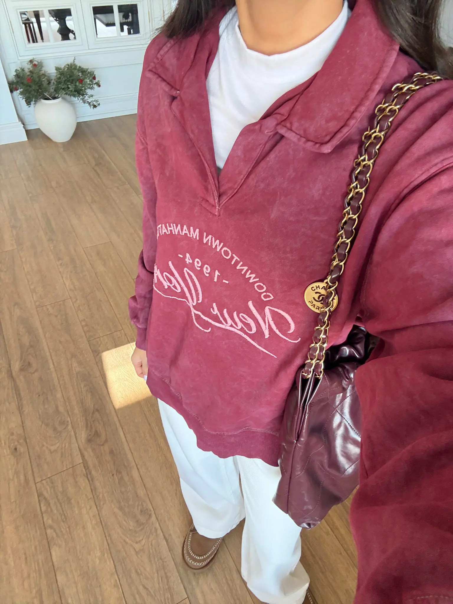 Oneton Yıkamalı Polo Yaka New York Manhattan Baskılı Sweat