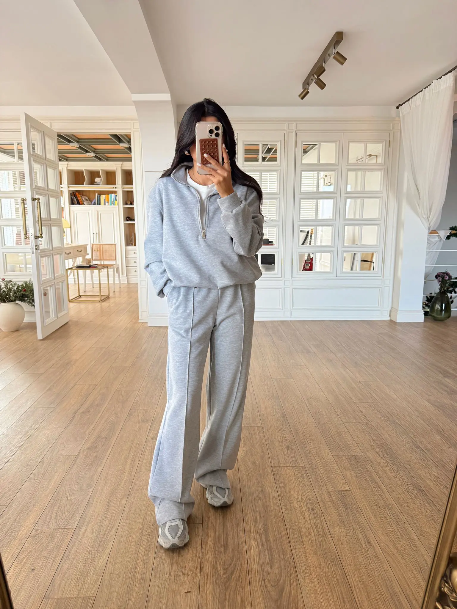 Lacazed Bel Lastikli Yarım Fermuarlı Sweat Önden Dikişli Eşofman Takım