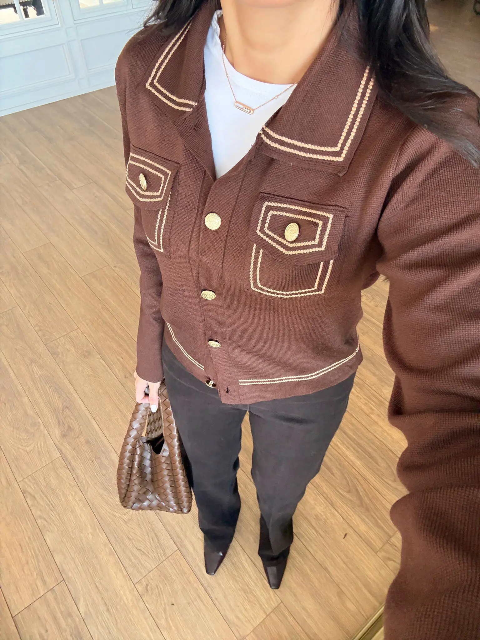 Biye Detaylı Gold Düğmeli Uzun Kol Triko