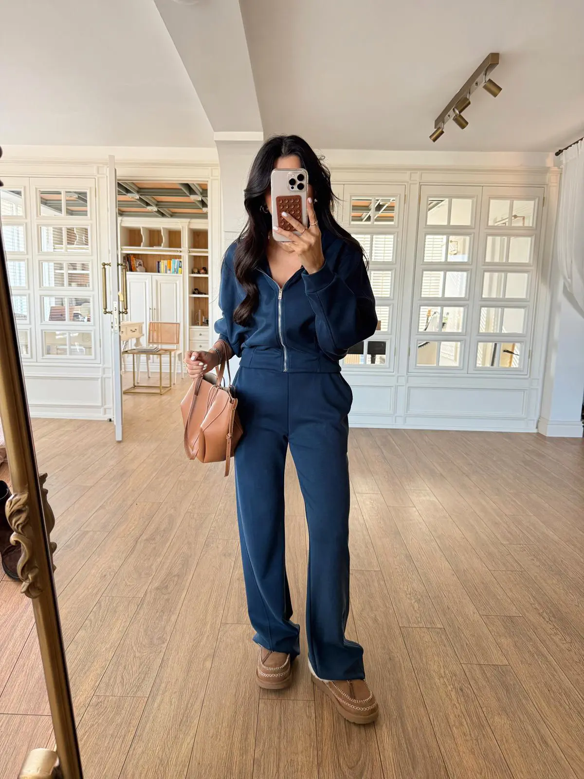 Ovilla Yarasa Kol Kapüşonlu Fermuarlı Sweat Pantolon Takım