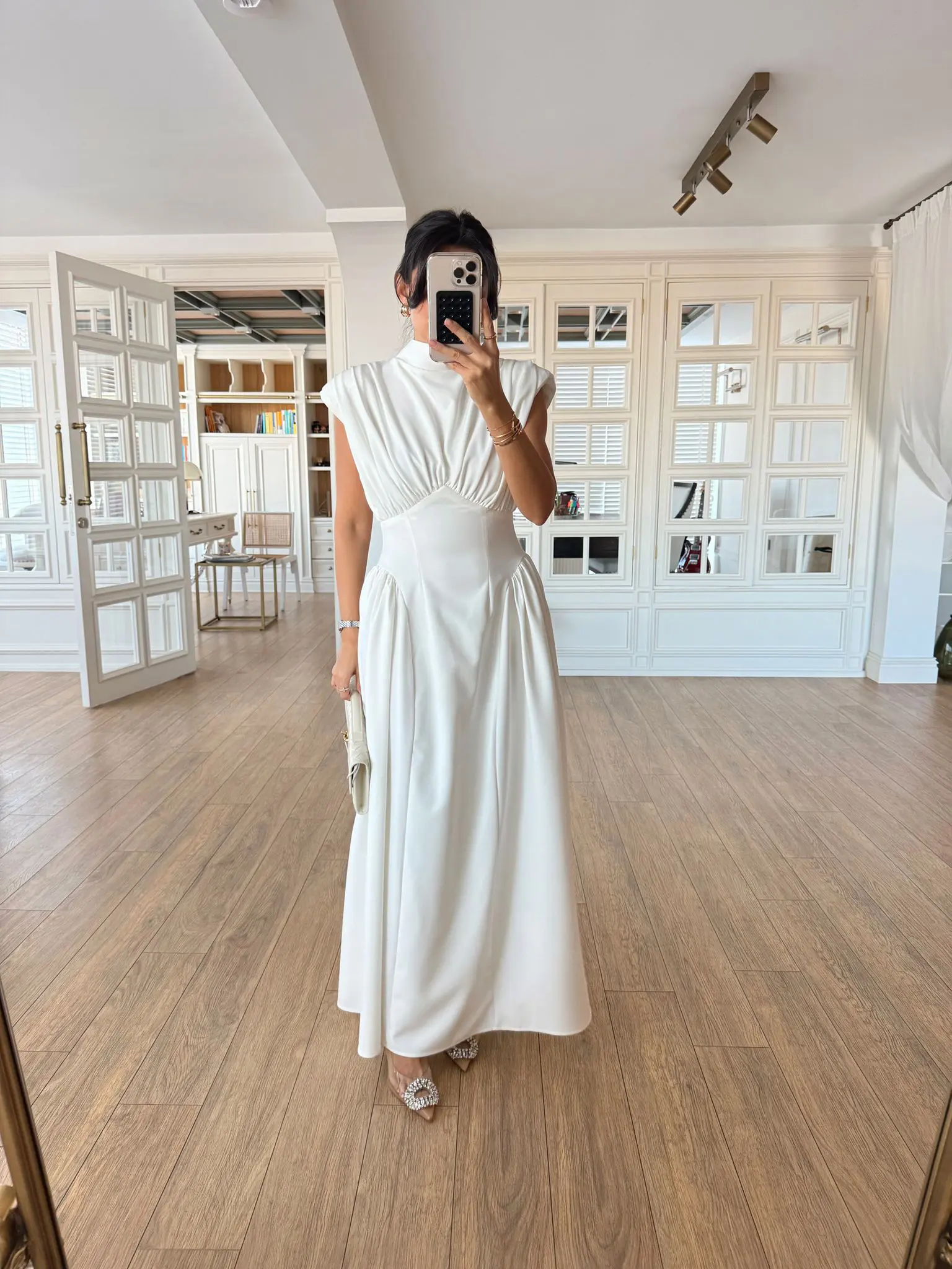 Poleny Vatkalı Omuz Drapeli Bel Detaylı Maxi Boy Elbise