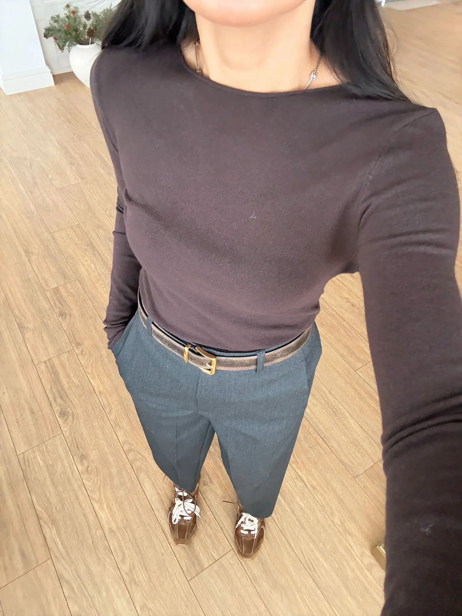 Sally Kayık Yaka Kaşmirli Ultra Hafif Triko - Koyu Kahve, Standart