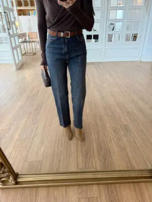 Timmy Camel Süet Kemerli Kesik Paça Eskitme Jean