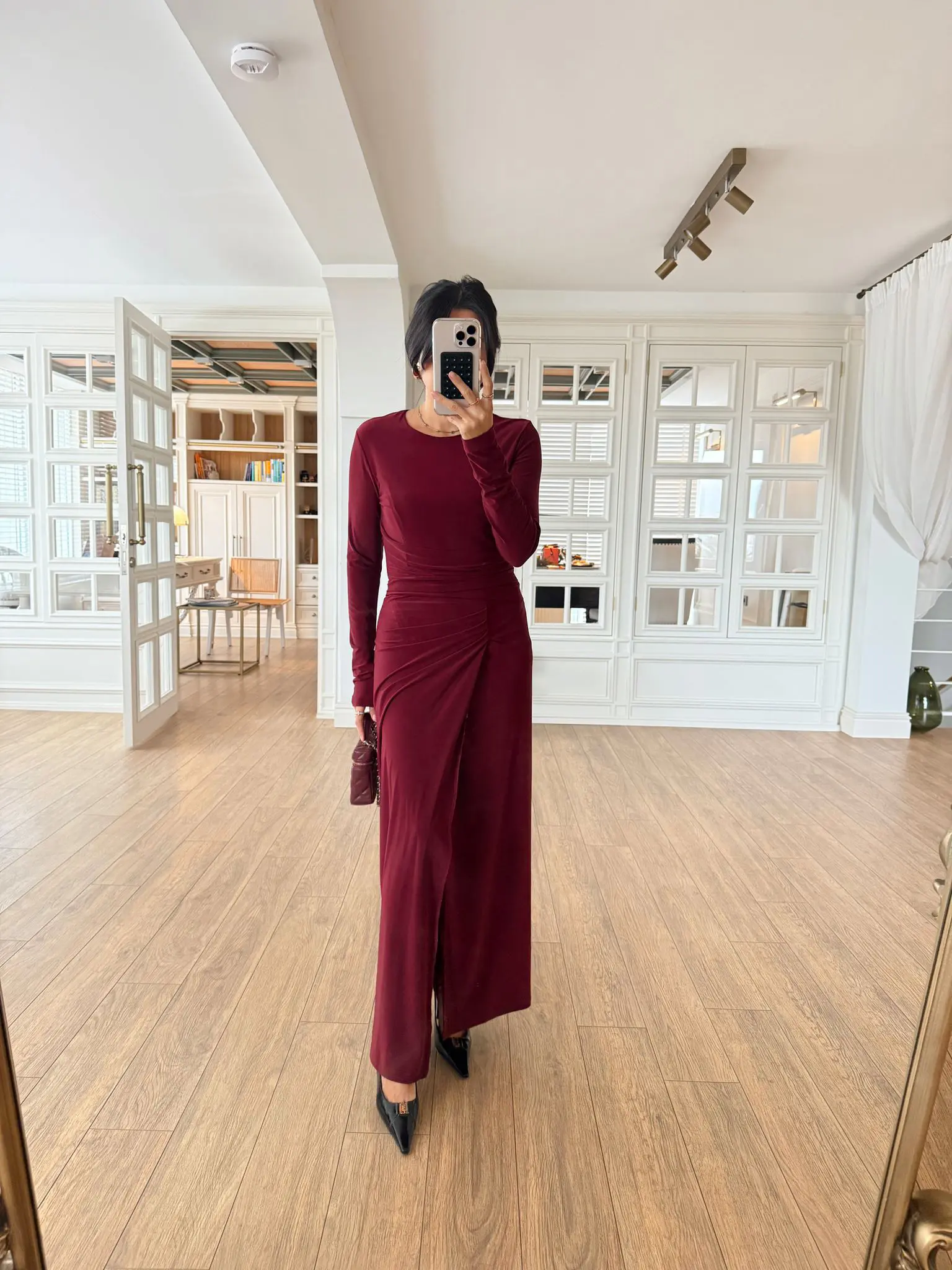 Tonix MD Ön Drape Detaylı Yırtmaçlı Maxi Boy Elbise