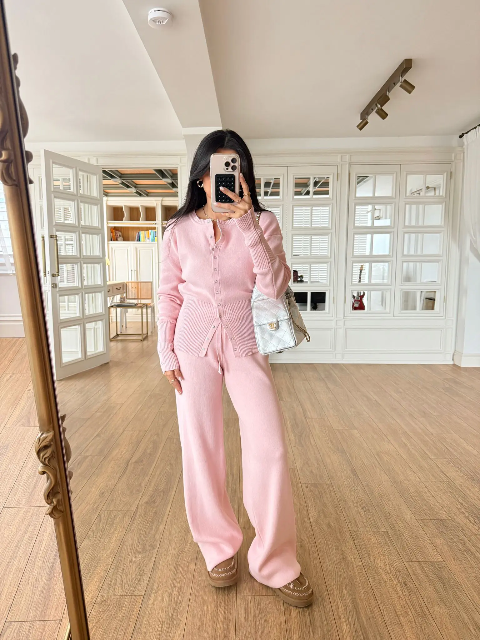 Fitil Detaylı Çıt Çıtlı Hırka-Pantolon Triko Takım - Şeker Pembe, Standart