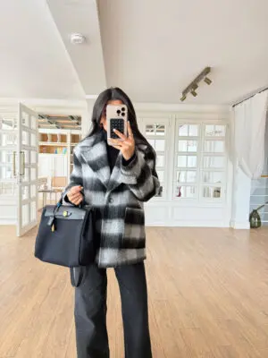 Wasabi İki Düğmeli Siyah-Gri Kırçıllı Ceket