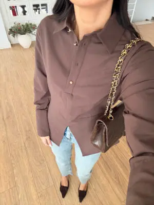 Devons Yarım Düğmeli Ön Yırtmaç Detaylı Slim Fit Gömlek