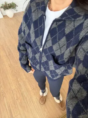 Lacivert-Antrasit Baklava Desen Fermuarlı Hırka