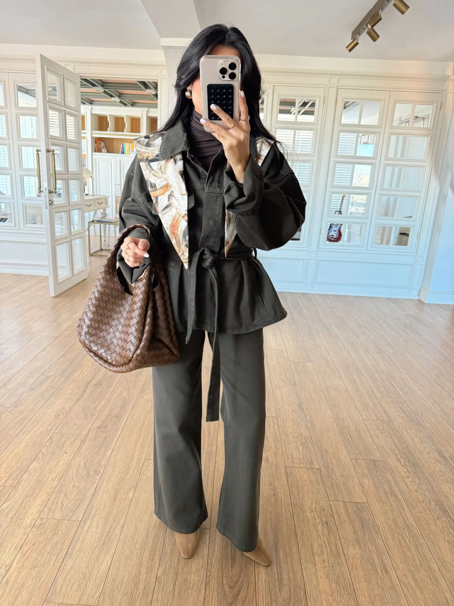 Dorty Kuşaklı Şallı Jean Ceket-Pantolon Takım