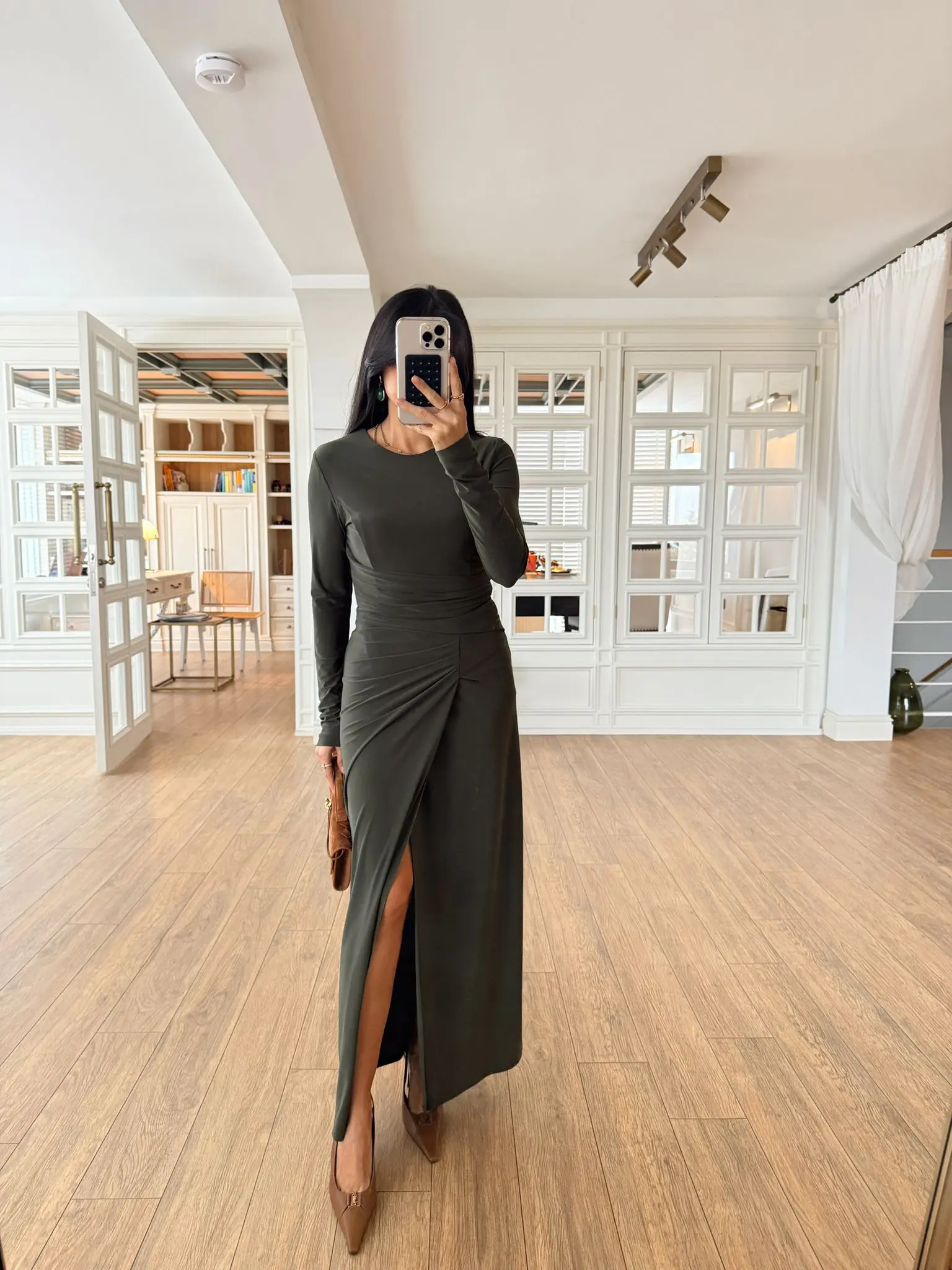 Tonix MD Ön Drape Detaylı Yırtmaçlı Maxi Boy Elbise