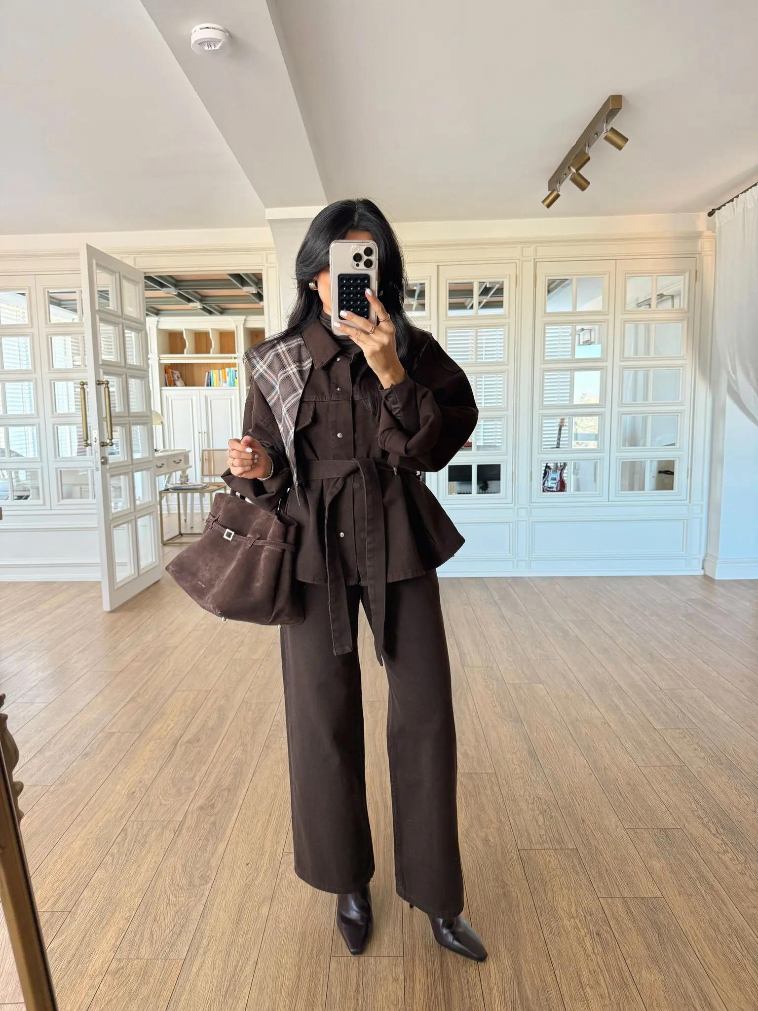 Dorty Kuşaklı Şallı Jean Ceket-Pantolon Takım