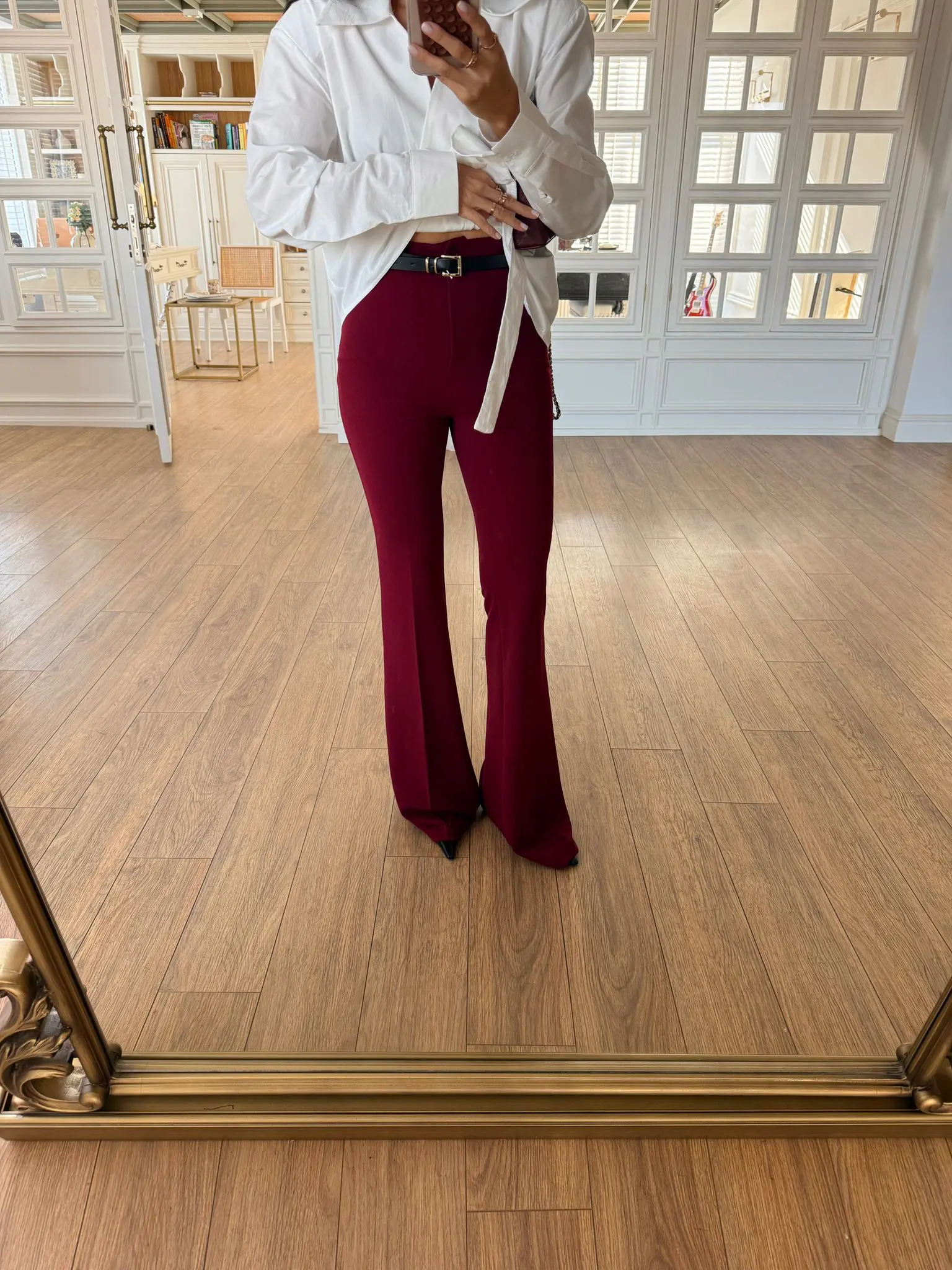 Esla Kemerli İspanyol Paça Pantolon - Bordo, 36