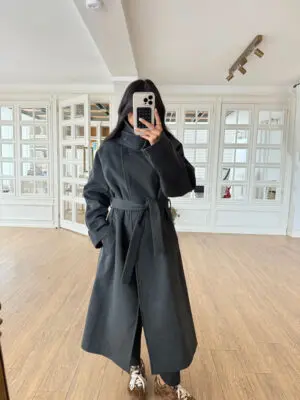 Round Kuşaklı Maxi Kaban