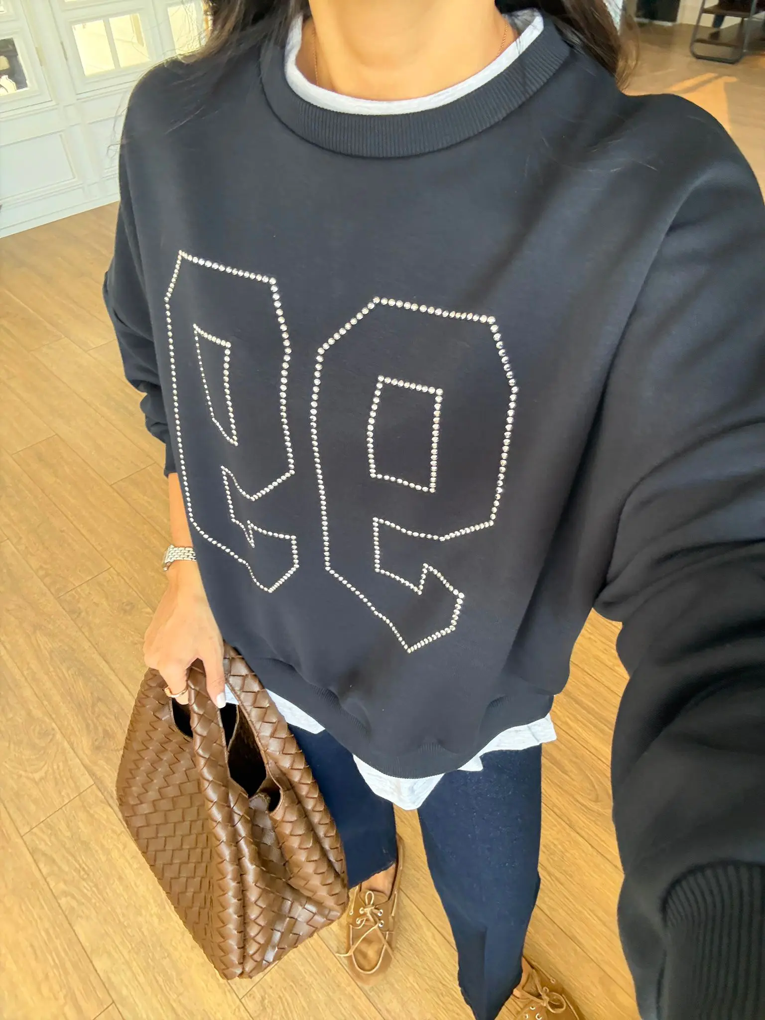 Aristo Beyaz Biye Detaylı Baskılı Sweat