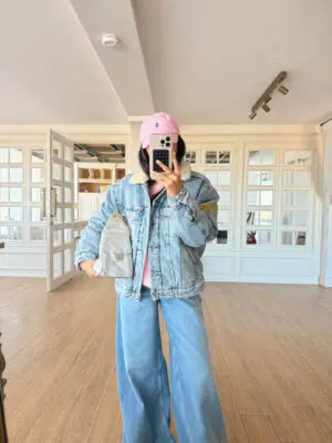 Ryuk İçi Kürklü Omuz Sırt Nakışlı Jean Ceket