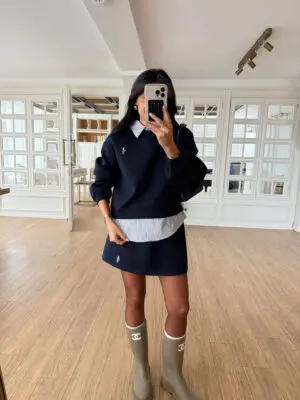 Orika Lacivert Gömlek Detaylı Nakışlı Sweat