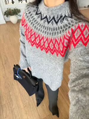 Omires Gri-Kırmızı-Lacivert Bisiklet Yaka Triko