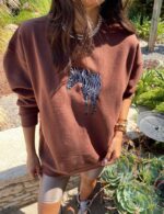 Acı Kahve Zebra İşlemeli Sweat