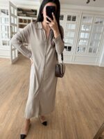 Vizon Linen Düğmeli Elbise