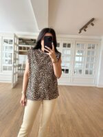 Erupt Leopar Desenli Bisiklet Yaka Vatkalı Basic