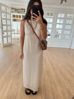 Taş Halter Yaka Maxi Boy Elbise