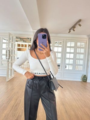 Bel Lastik Detaylı Ekru Sgz Sport Crop