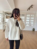 Moss Beyaz Önü Fermuarlı İnce İplik Sweat