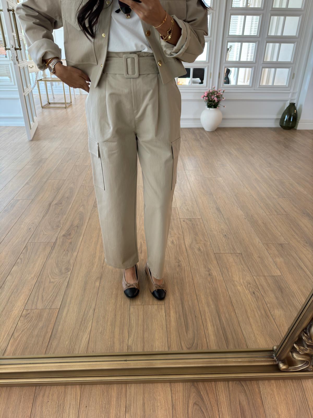 Tossy Kuşaklı Kargo Cepli Kanvas Pantolon