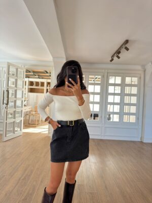 Darke Uzun Kollu Yanları Drapeli Kayık Yaka Bluz